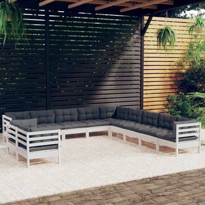 vidaXL - 11-delige - Loungeset - met - kussens - massief - grenenhout - wit