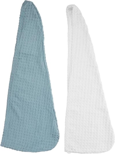 Satijn gevoerde mutsen - Slaapkap Haar - Haar Verzorging - Sneldrogend Materiaal - 2 Stuks - Wit Blauw