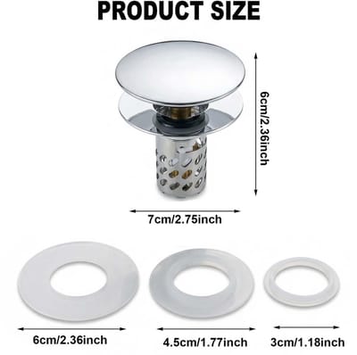 Wastafelstop voor badkamer met filter voor wastafel Ø 25-46 mm, wastafelstop voor keuken en badkamer