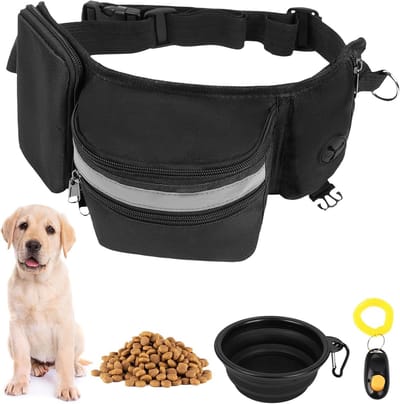 3-delige Hondentrainingset met Verstelbare Snacktas, Opvouwbare Kom en Gratis Clicker, Multifunctionele Heuptas voor Handenvrije Training en Beloningen