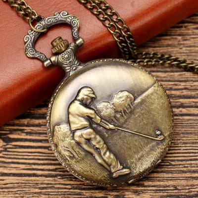 Fako® - Golfpresentjes - Zakhorloge - Pocket Watch - Golfgadget - Golf - Golfcadeau - Bronskleurig-golfhorloge