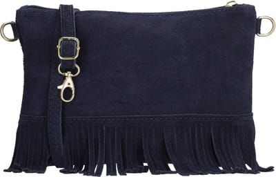 Charm London Elisa Schoudertas - Crossbody - Suede - Franjes - Leer - Leren Dames Tas - Blauw