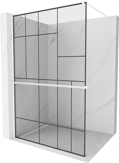 Mexen Kioto+ douchewand met plank Walk-in 70 x 200 , zwart patroon, wit - 800-070-121-20-78