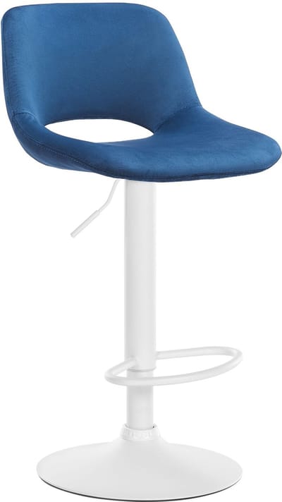 CLP Camden Barkruk - Met rugleuning - Verstelbaar - Velvet - Fluweel - wit/blauw