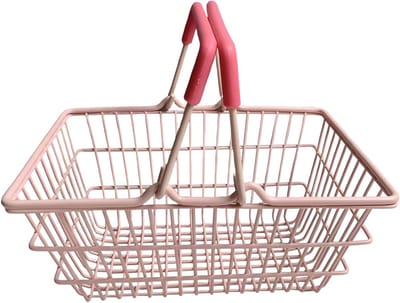Draagbare metalen opbergmand, schattige bureau-organizer voor jongeren, mini-roze boodschappenmand met open ontwerp, multifunctioneel en praktisch voor thuis en op kantoor, 18 x 13 x 7,5 cm