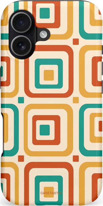 Casetastic hoesje geschikt voor Apple iPhone 17 - MagSafe - Dubbellaagse bescherming - Retro Vierkant verlangen - Fashion Case - Crème Terracotta Goud Turquoise