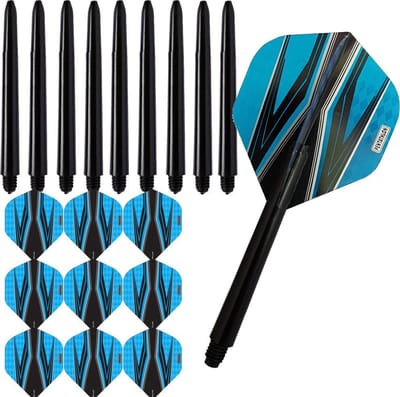 ABC Darts - Dart Flights en Dart Shafts - Pentathlon Spitfire Zwart Blauw - 3 sets