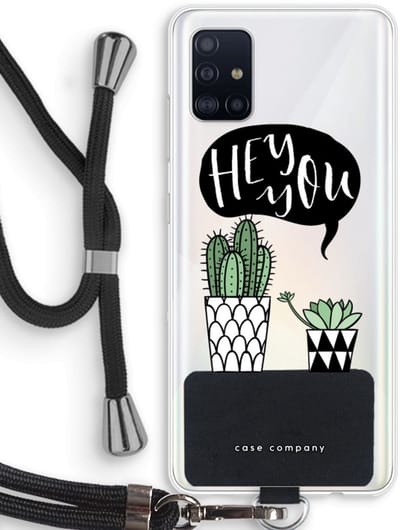 Case Company® - Hoesje met koord geschikt voor Samsung Galaxy A51 4G hoesje met Koord - Hey you cactus - Telefoonhoesje met Zwart Koord - Bescherming aan alle Kanten en Over de Schermrand