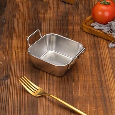Mand met handvat Koreaanse roestvrijstalen plaat Duurzaam vierkant snackbord Zilver en goud Frituurwaren schalen Voedselopslag gray