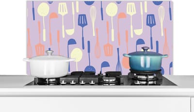 Spatscherm keuken 100x50 cm - Kookplaat achterwand Patronen - Keukengerei - Spatel - Garde - Muurbeschermer - Spatwand fornuis - Hoogwaardig aluminium
