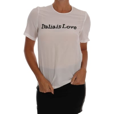 Dolce & Gabbana Witte Zijde ITALIA IS LOVE Blouse T-shirt
