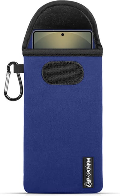 MobyDefend Hoesje - Geschikt voor Samsung Galaxy S25 Ultra - Neopreen Pouch Met Karabijnhaak - Insteek - Riemlus - Blauw