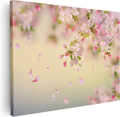 Artaza Canvas Schilderij Bloemen - 40x30 cm - Klein - Muurdecoratie Bloesem Roze - Wanddecoratie Lente - Kamer Accessoires