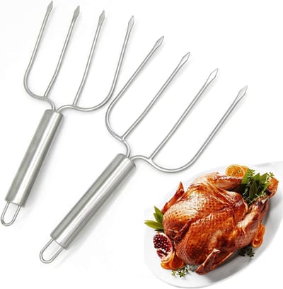 Kalkoen- en braadvorken van roestvrij staal, set van 2 - Kalkoen- en gevogelte-lifters, braadvorken voor gevogelte. Ideaal voor Thanksgiving, kalkoen of ham eenvoudig overbrengen.