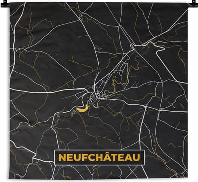 Wandkleed - Wanddoek - Neufchâteau - Kaart - Goud - Stadskaart - Plattegrond - 180x180 cm - Wandtapijt