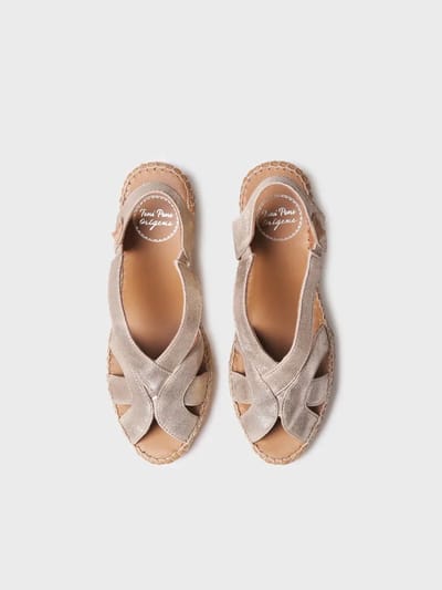 Metallic leren espadrille voor dames met sleehak en elastische bandjes | LUCIA-AS