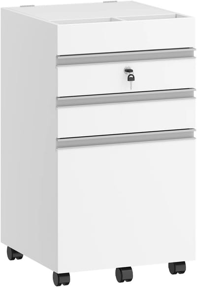 NaevaMi Ladekast - 3 Lades en Extra Opbergruimte Bovenop - Met Slot - Uitgerust met 5 Sets 360 Universele Wielen - Opbergruimteladenkastje - Ladekasten - Mobiele Archiefkast - Ladeblok - Kantoorkast - 40x40x65 cm - Wit