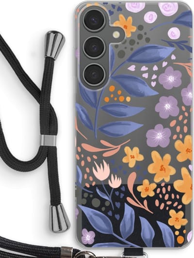 Case Company® - Hoesje met koord geschikt voor Samsung Galaxy S24 Plus hoesje met Koord - Flowers with blue leaves - Telefoonhoesje met Zwart Koord - Bescherming aan alle Kanten en Over de Schermrand