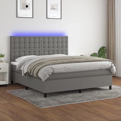 vidaXL - Boxspring - met - matras - en - LED - stof - donkergrijs - 160x200 - cm
