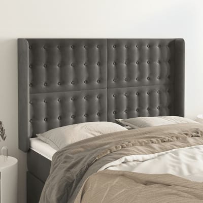 vidaXL - Hoofdbord - met - randen - 147x16x118/128 - cm - fluweel - donkergrijs