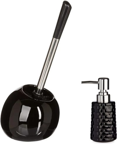 5Five - WC-/toiletborstel in houder - zwart/rvs - Zeeppompje 350 ml