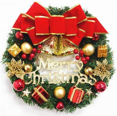 Dailygoods- Kerstkrans 30 cm - Kerstdecoratie met verlichting - Deurkrans met strik - Kunstdennentakken en bessen - Feestelijke elementen - Duurzaam en levensecht - Dekoratiekrans