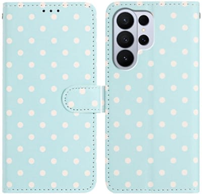 Hoesje Geschikt voor Samsung Galaxy S26 Ultra | Polka Dot Wallet Book Case | Portemonnee Hoesje | 3 Pasjes | Magneetsluiting | Stand Functie | Blauw