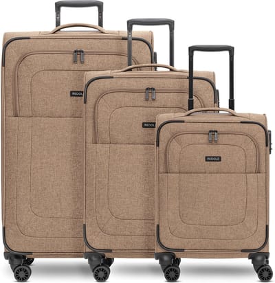 Redolz Essentials 12 THREE SET 4 wielen Kofferset 3-delig met uitbreidingsplooi - Zachte bagage - TSA slot - coffee