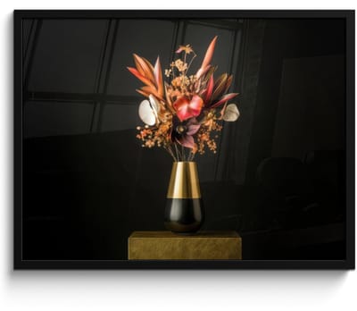 Poster in lijst - Fotolijst 70x50 cm - Posters - Exotisch - Boeket - Vaas - Goud - Posterlijst zwart - Decoratie - Wanddecoratie woonkamer - Muurdecoratie slaapkamer