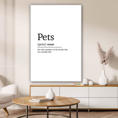 Canvas Schilderij Quotes - Pets - Huisdieren definitie - Spreuken - Woordenboek - 80x120 cm - Wanddecoratie