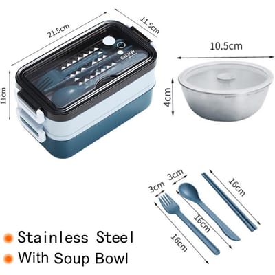 304 Roestvrij Staal Lunchbox Bento Box Voor School Kids Kantoormedewerker 2 Lagen Microwae Verwarming Lunch Container Voedsel Opbergdoos gray