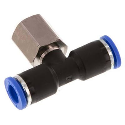 8mm x G1/4'' inline T-stuk Messing/PA 66 Insteekfitting Binnendraad Draaibaar NBR [2 Stuks]