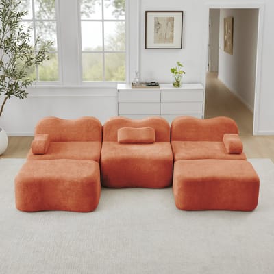 MODFU Modulaire Hoekbank - U-Vormig En Frameloos - Golfvormig - Woonkamer - Fluweel - Oranje