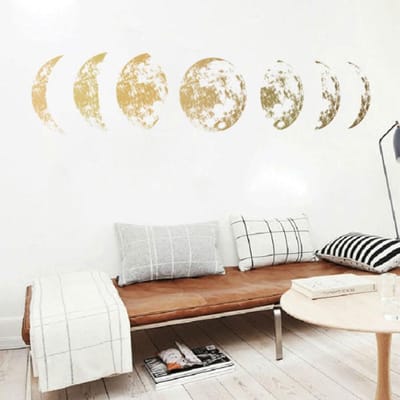 Autocollant Mural Motif Phase de Lune Dorée Art Décal Autocollant de Fond pour Décoration de Maison Chambre beige