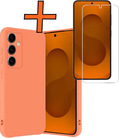 Hoes - Met Screenprotector - Geschikt voor Samsung Galaxy S25 - Sterk & Shockproof - Back Cover - Siliconen Case - Telefoon Hoes - Perzik