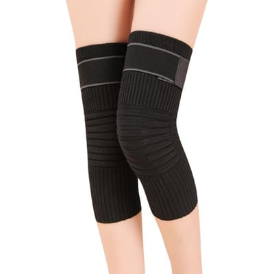 Wol Kniebrace Steun Beenwarmer Winter Warm Thermisch Verdikt Kniebeschermers Mouw Voor Mannen Vrouwen XXL zwart