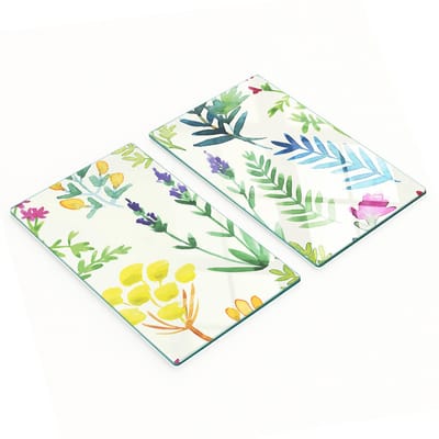 Glazen serveerplanken voor in de keuken met bloemenmotief, 2x30x52 cm