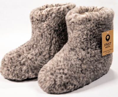 FAST WooL - 100% merinowol - Wollen sloffen - laars model - gemêleerd - maat 39