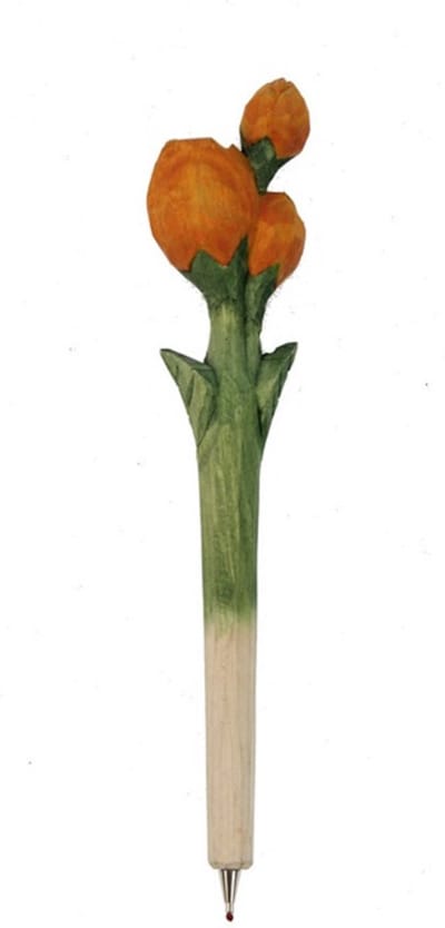 Houten Pen Tulp oranje, hout  4x2,5x20cm