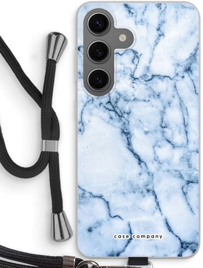 Case Company® - Hoesje met koord geschikt voor Samsung Galaxy S24 hoesje met Koord - Blauw marmer - Telefoonhoesje met Zwart Koord - Bescherming aan alle Kanten en Over de Schermrand