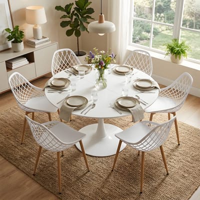 EGGREE eettafel en stoelen - 6 witte eetkamerstoelen - tafel Ø 100 cm - voor bar - café en restaurant