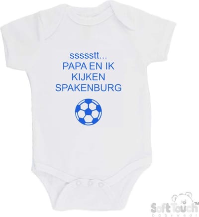 100% katoenen Romper "ssssstt Papa en ik kijken SPAKENBURG" Unisex Katoen Wit/blauw Maat 62/68