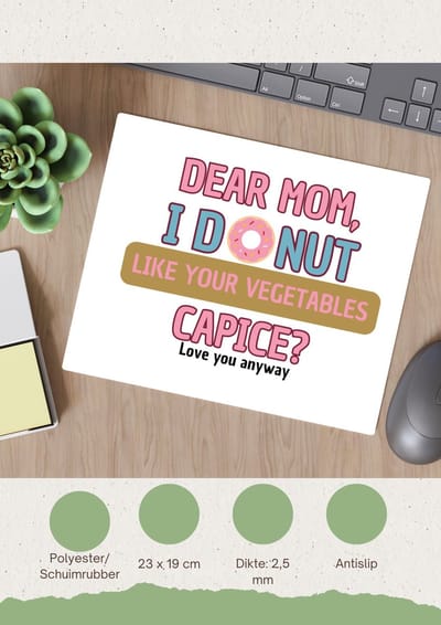 Akyol - dear mom i donut Muismat - Moeder - mama - verjaardagscadeau - verjaardag - cadeau voor mama - cadeau - kado - geschenk - gift - mama artikelen - moederdag - 23 bij 19 cm