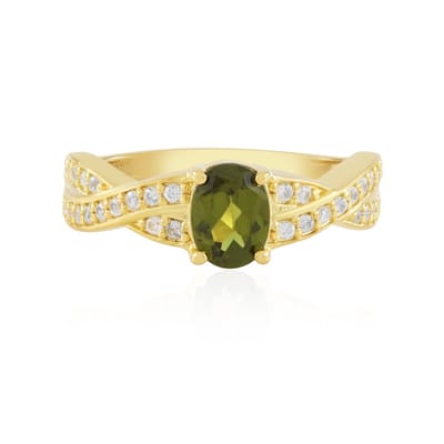 Cavill - Vesuvianiet Ring 0,806 ct - 925 Sterling Zilver Goud Verguld - Luxe Italiaanse Edelsteen met 34 Zirkonen 0,377 ct - Moderne Damesring