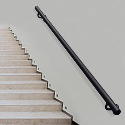 Trapleuning Metaal - Muursteun Balustrade - Veilig Trap Lopen - Gegalvaniseerde Ronde Buis - 30cm - Zwart