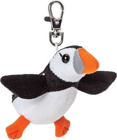 Suki Gifts Knuffeldier Papegaaiduiker vogel sleutelhanger - zwart/wit - 9 cm - clip sluiting - pluche