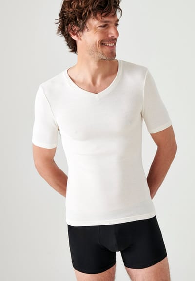 Damart - T-shirt met korte mouwen V-hals fijn geribd Thermolactyl Sensitive - Heren - Wit - S