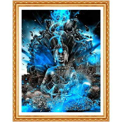 Diamant Schilderij Religie Boeddha Kruissteek Schilderij Strass Steentjes Ronde Diamant Decoratie Cadeau 20X30CM blue