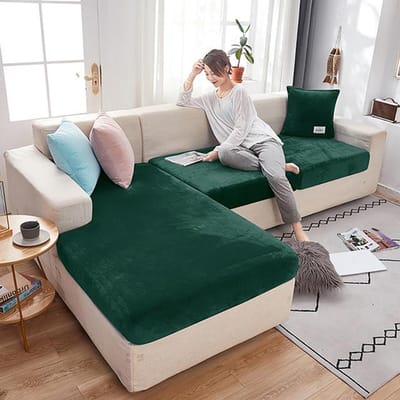 Dikke zachte fluwelen pluche bankzitkussenhoezen voor woonkamer elastische L-vorm hoekfauteuil bankhoes bankbeschermer Plus Size (M)-1pc