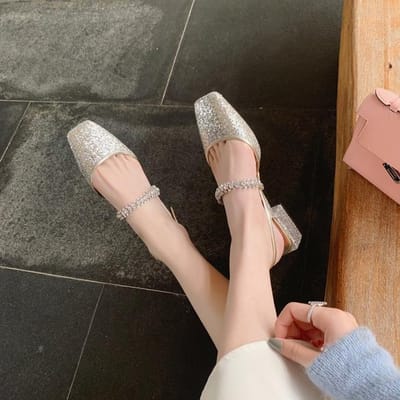 Retro Pu Patentleer Dikke Hak Mary Jane Schoenen Lente Nieuw Vierkante Neus Strass Eén-Woord Gesp Platte Schoenen Dames 38 black